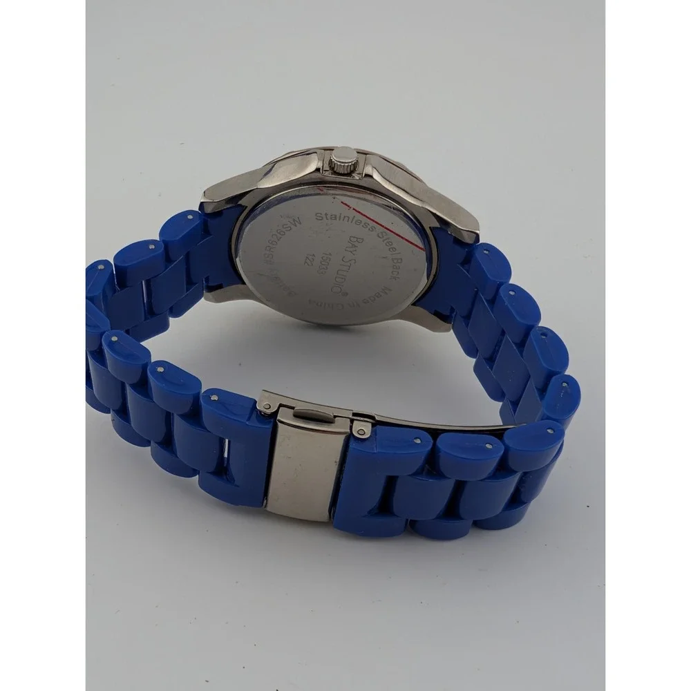 Bay Studio Watch Women 38mm Silver Case Blue Plastic Link 7